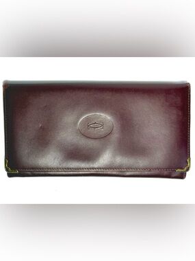 Cartier Must de Cartier Burgundy Leather Long Wallet Vintage Gold Corners